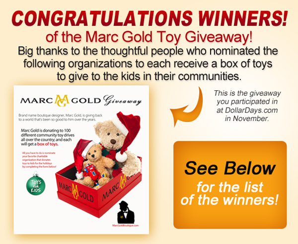 Congratulations winners of the Marc Gold Toy Giveaway
