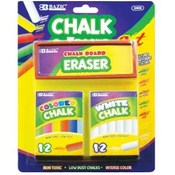 BAZIC 12 Color &amp; 12 White Chalk w/ Eraser Sets