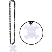 Black Chain Beads w/Skull &amp; Crossbones Medallion