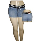Womens Denim Short Shorts With Fringed Hem