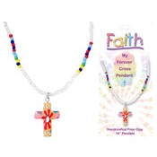 Colorful Handcrafted Fimo Cross 16" Necklace