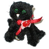 9" Black Cat With Attached Ribbon &amp; Heart