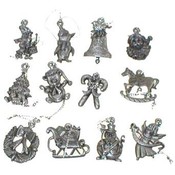 Christmas Pewter Ornaments - 12 Piece Set