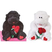 11" 2 Assorted Color Gorillas With Rose Bouquet