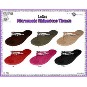 Ladies Large Rhinestone Microsuede Flip Flops
