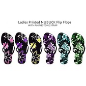 Ladies Printed Nubuck Flip Flops With Rhinestones