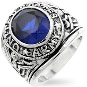 Army Sapphire CZ Silver Tone Ring