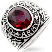 United States Army Ruby CZ Silver Tone Ring
