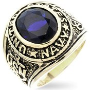 United States Navy Sapphire CZ Gold Tone Ring