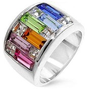 Candy Maze Multi Color CZ Silver Tone Ring