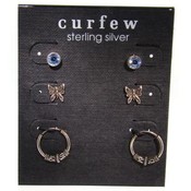 Sterling Silver Earring | 3 Per Card | Sapphire