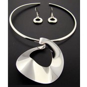 Modern Choker Necklace and Earring Set | Silver