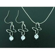 CZ Drop Butterfly Necklace &amp; Earring Set