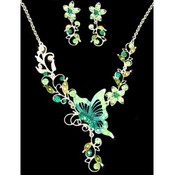 Green Butterfly Necklace &amp; Earring Set