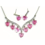 All Hearts Necklace &amp; Earring Set Pink &amp; Silver