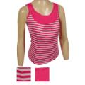Ladies Ruffle Tank Top with Hot Pink Stripes