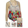 Ladies Sleeveless Top w/Polk-a-Dot + Floral Print