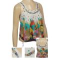 Ladies Sleeveless Top w/Polk-a-Dot + Floral Print