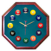 13in Octagon Billiard Clock Cherry &amp; Std Green Mal