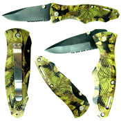 Quick Open Camouflage Pocket Knife - Half &amp; Half