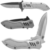 Spring Assisted Tactical Knife - Silver - 4 5 inch