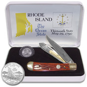 U.S. Mint Quarter Rhode Island State Coin and Knif