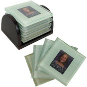 Set of 4 Glass Coaster Picture Frames with Wood Ho
