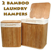 Set of 2 Rectangular Bamboo Laundry Hampers w/ Cot