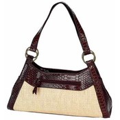 Tan Woven Purse with Brown Croco Trim
