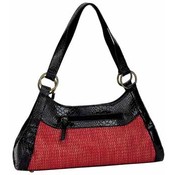 Red Woven Purse with Black Croco Trim