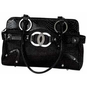 Black Woven Purse Faux Snakeskin Trim
