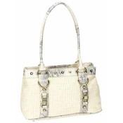 Bone Woven Purse w/Beige Croco Trim