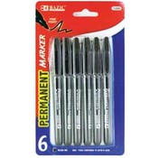 BAZIC Black Fine Tip Permanent Markers (6/Pack)