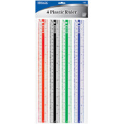 BAZIC 12" (30cm) Plastic Ruler (4/Pack)