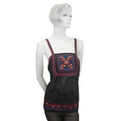 Women's Black Top w Cross Strap &amp; Flower Pattern