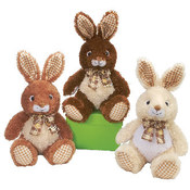 12" 3 Assorted Sitting Bunnies W/ Checkered Trim