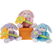 7" 3 Assorted Sitting Bunnies Holding a Flower
