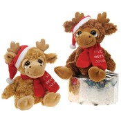 10" 2 Assorted Sitting Reindeer With Christmas Hat