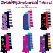 Striped Patterened Non Skid Toe Socks -3Pack
