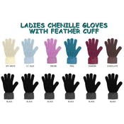Ladies Chenille Gloves with Feather Cuff