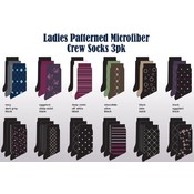 Ladies 3 Pack Microfiber Patterned Crew Socks