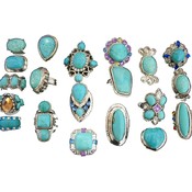 Silver Plated Natural Turquoise Rings, Assorted