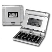 Imprinted Flip-Top World Travel Alarm/Calculator