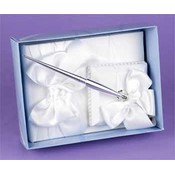White Graceful Ties Guest Book &amp; Pen Set