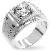 Men's Silver-Tone Matted CZ Ring