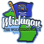 Michigan 2 D Magnet  w/Map &amp; Flag