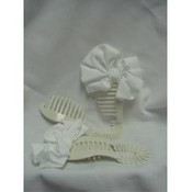 White Plastic Ponytail Holder With White Bow