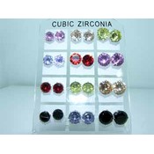 12 CZ Round Earrings w/ Stand Up Display