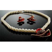 Red Hat Pearl Neck &amp; Earring Set