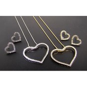Rhinestone Heart Necklace and Earring Set